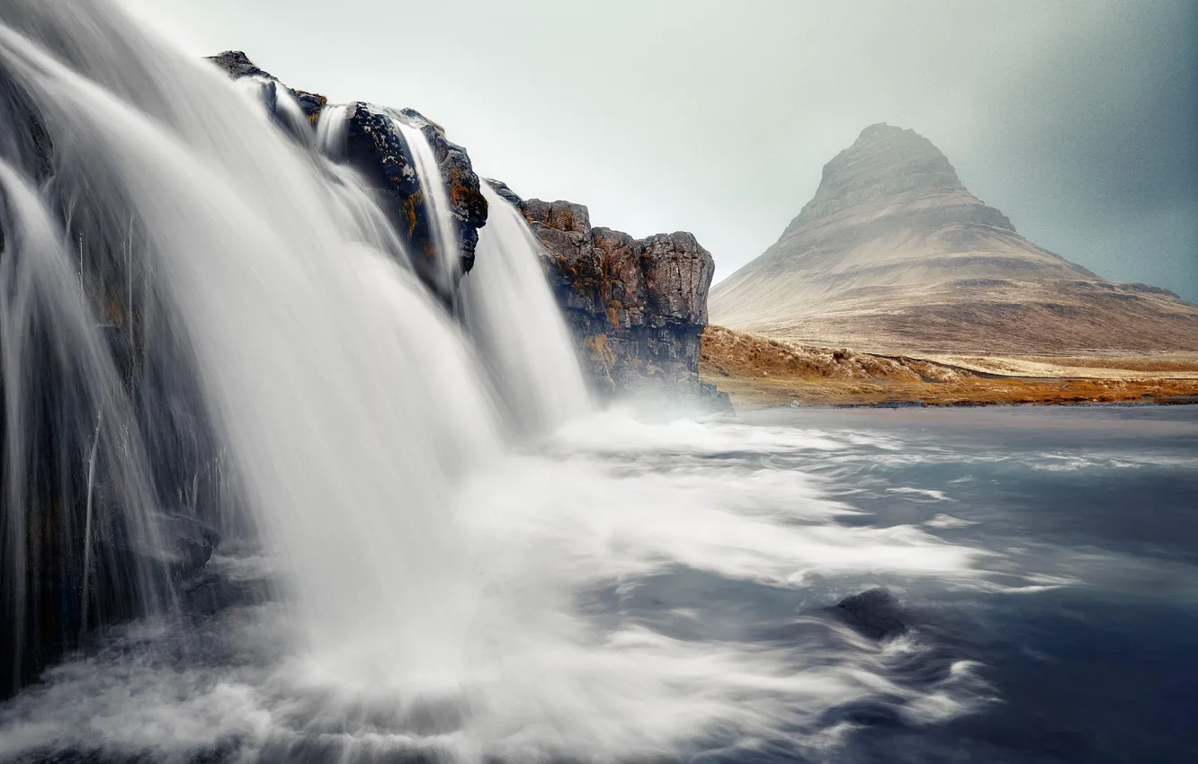 Photo wallpaper mountains, waterfall, Iceland, Kirkjufell