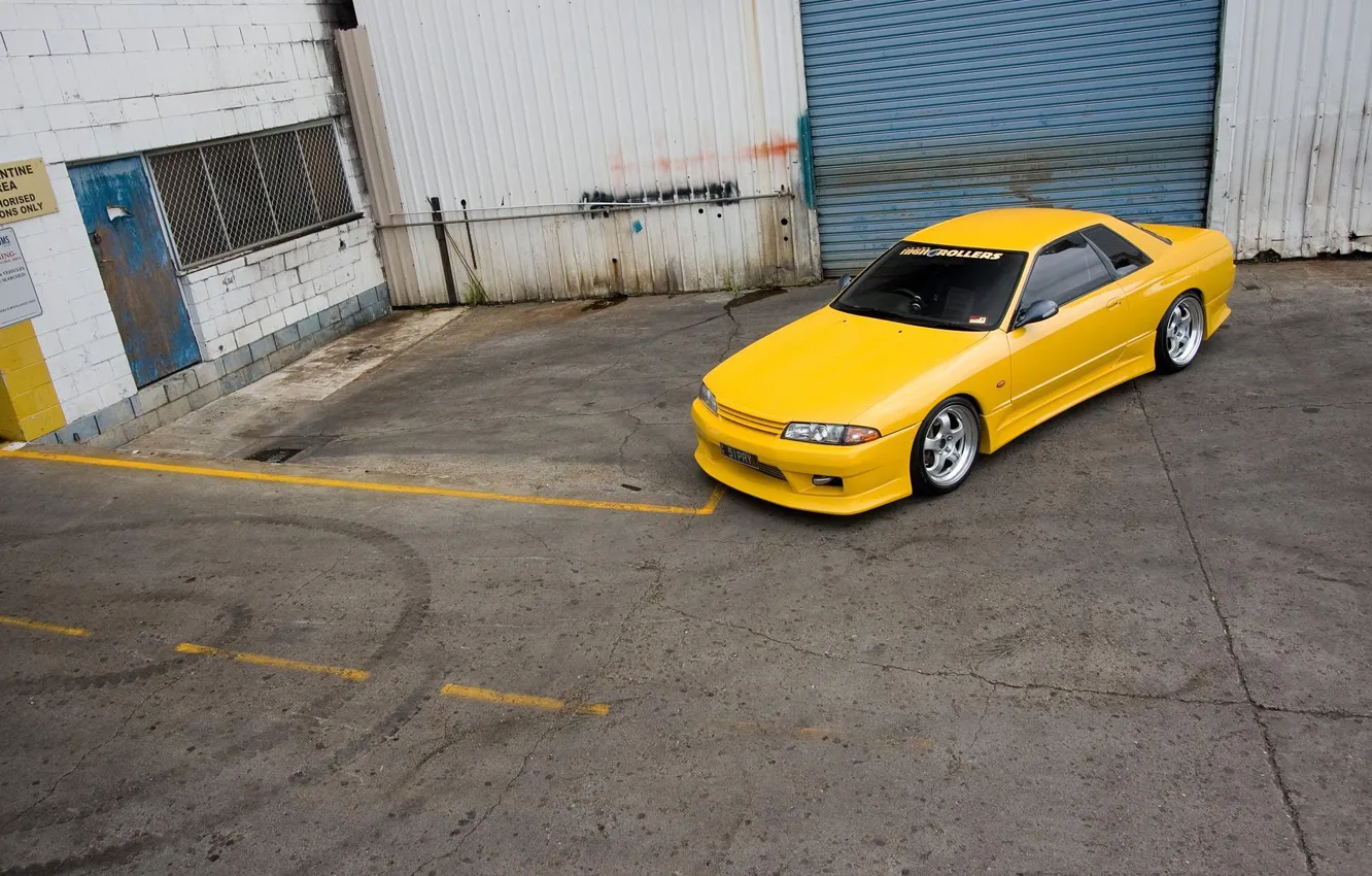 Photo wallpaper nissan, R32, skyline, yellow