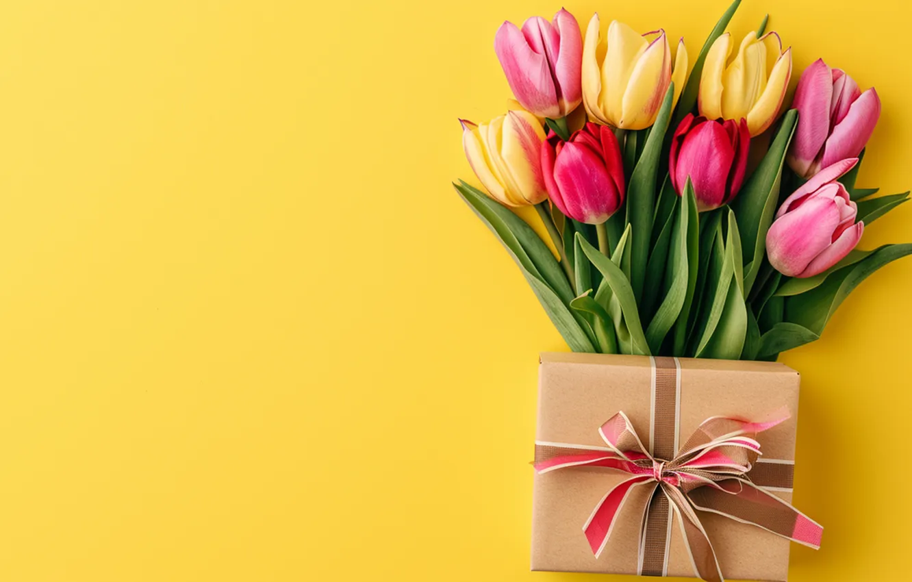 Photo wallpaper bouquet, tulips, pink, blossom, flowers, tulips, spring, bloom