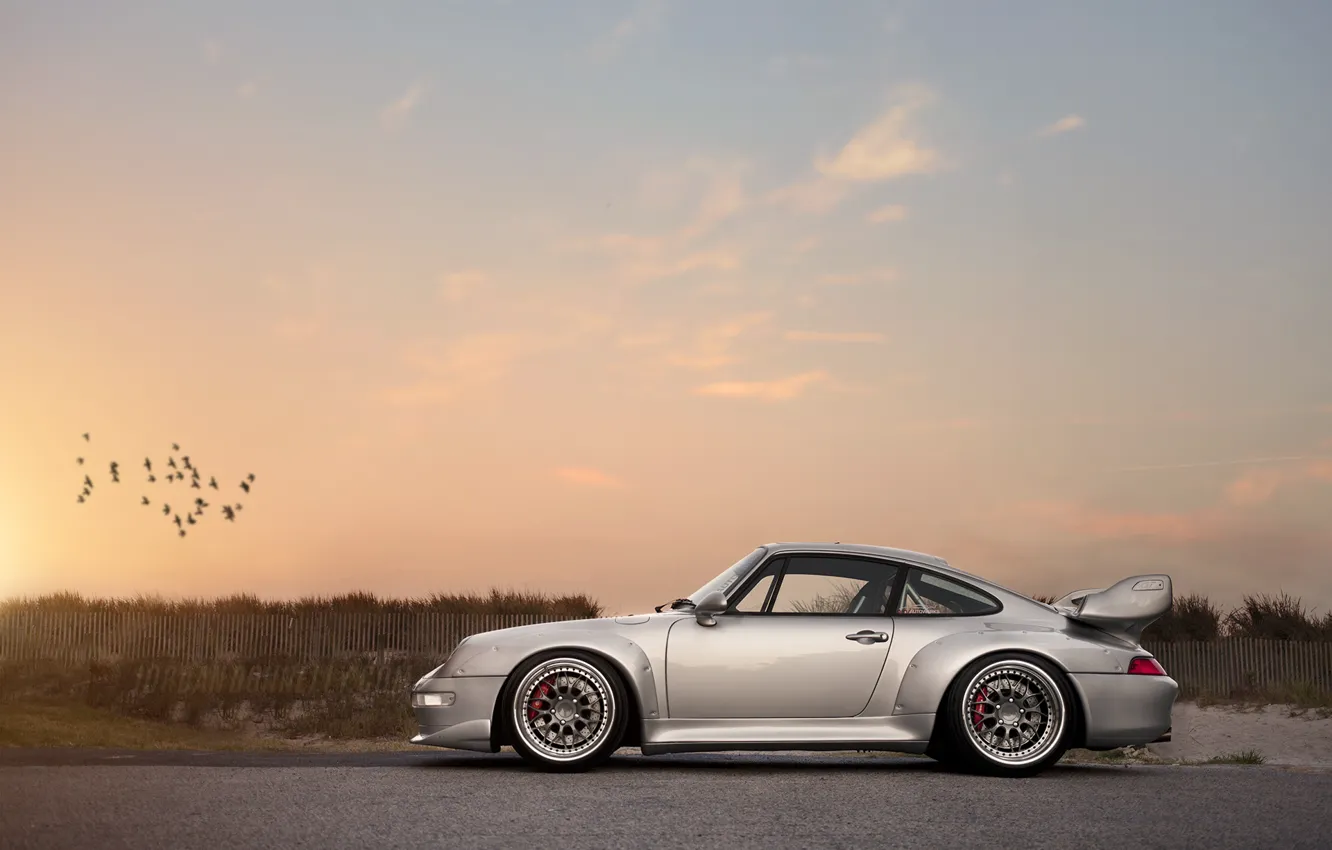 Photo wallpaper auto, sunset, 911, Porsche, silver, spoiler, Porsche, GT2