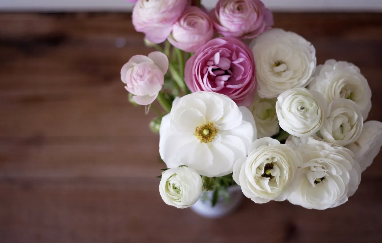 Photo wallpaper flowers, bouquet, vase, Ranunculus, Asian Buttercup