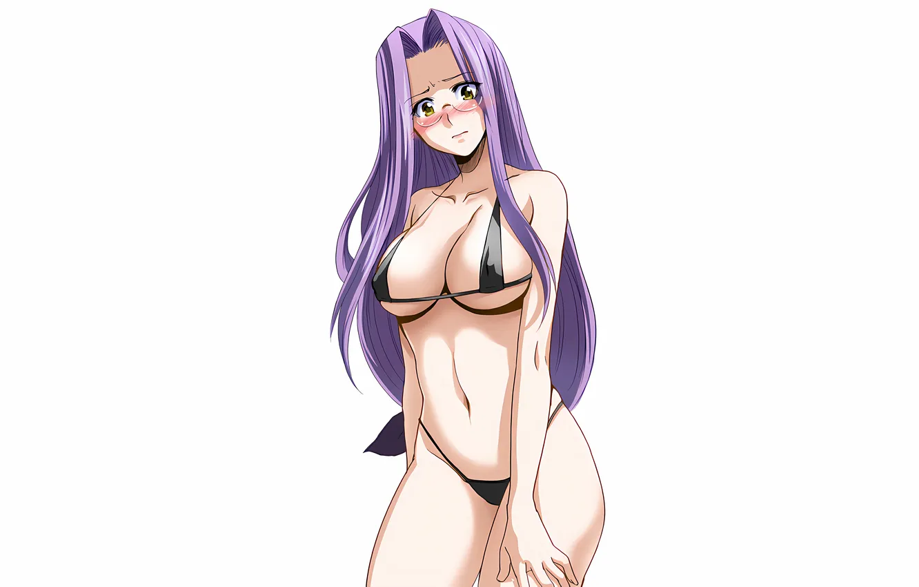 Photo wallpaper girl, sexy, Fate Stay Night, cleavage, green eyes, long hair, boobs, sexy girl