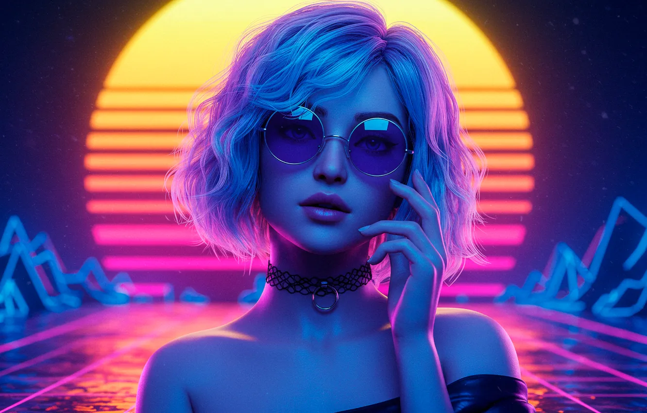 Photo wallpaper girl, the sun, Wallpaper, figure, art, glasses, wallpaper, girl
