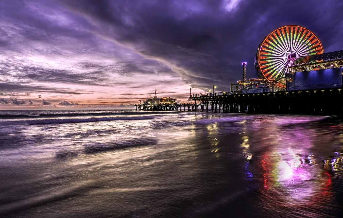 Photo wallpaper sea, night, bridge
