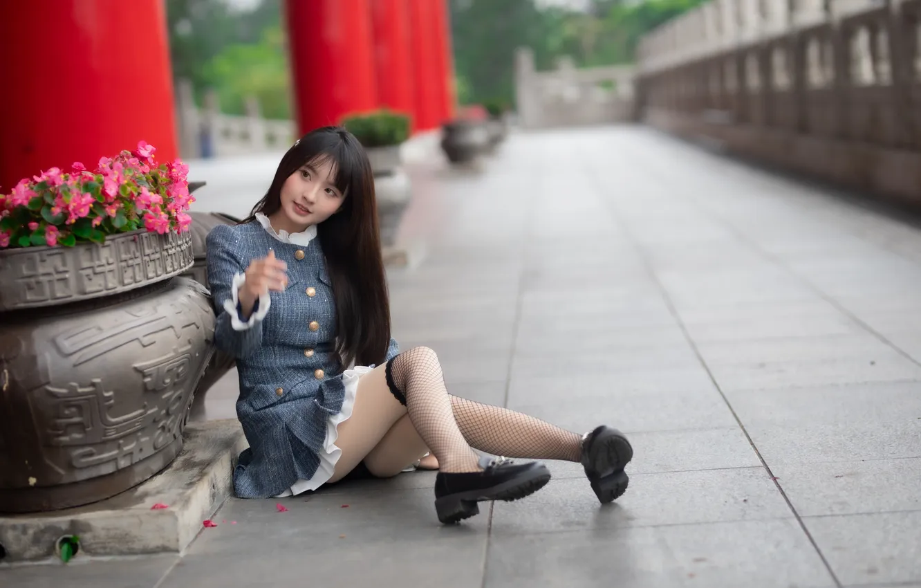 Photo wallpaper girl, dress, legs, Asian