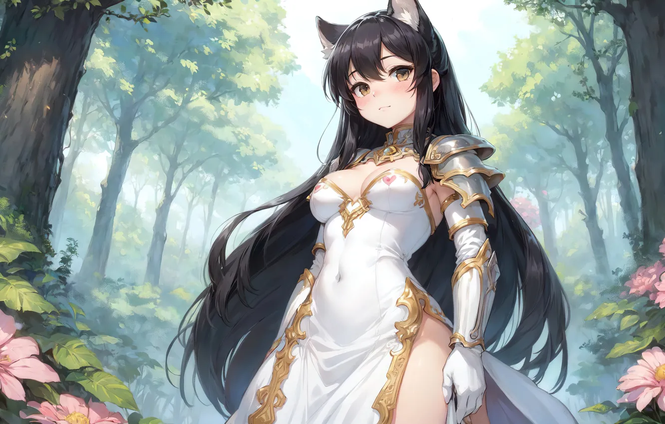Photo wallpaper girl, armor, nature, anime, painting, digital art, fantasy art, white dress