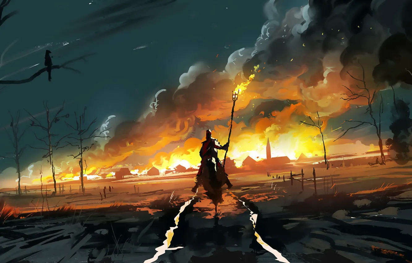 Photo wallpaper lights, smoke, figure, warrior, art, Dominik Mayer, by Dominik Mayer, Love is in the Air