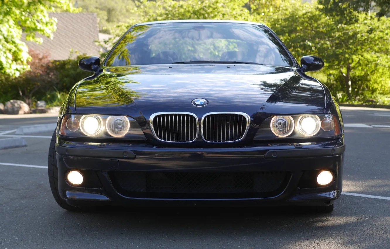 Photo wallpaper black, E39, front view, M5, Daytime Running Lights