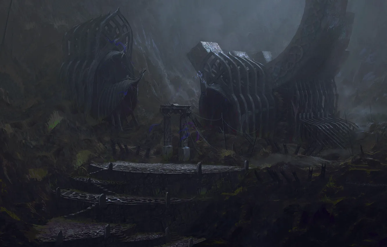 Photo wallpaper mountains, the darkness, construction, arch, Exploration