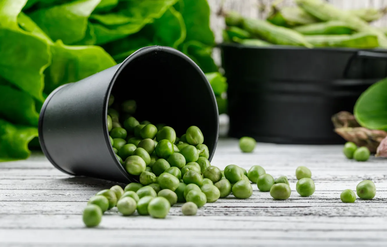 Photo wallpaper green, peas, bucket