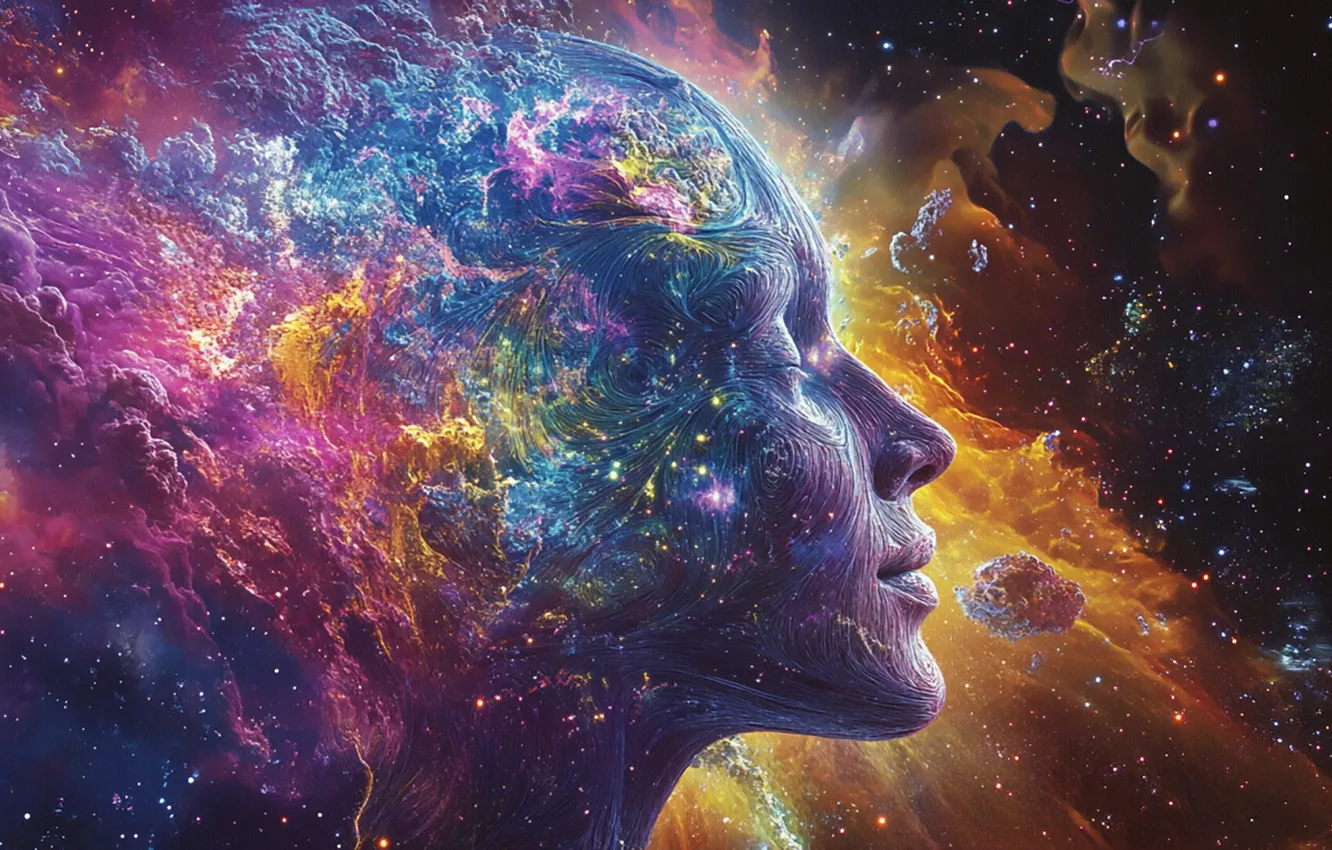 Photo wallpaper the sky, girl, space, face, fantasy, the universe, the world, people