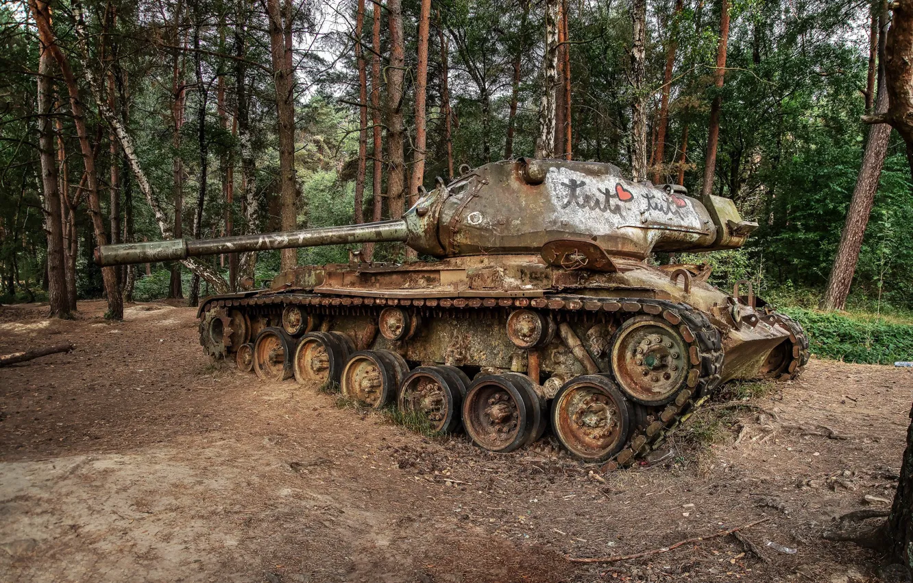 Photo wallpaper forest, rust, tank, old