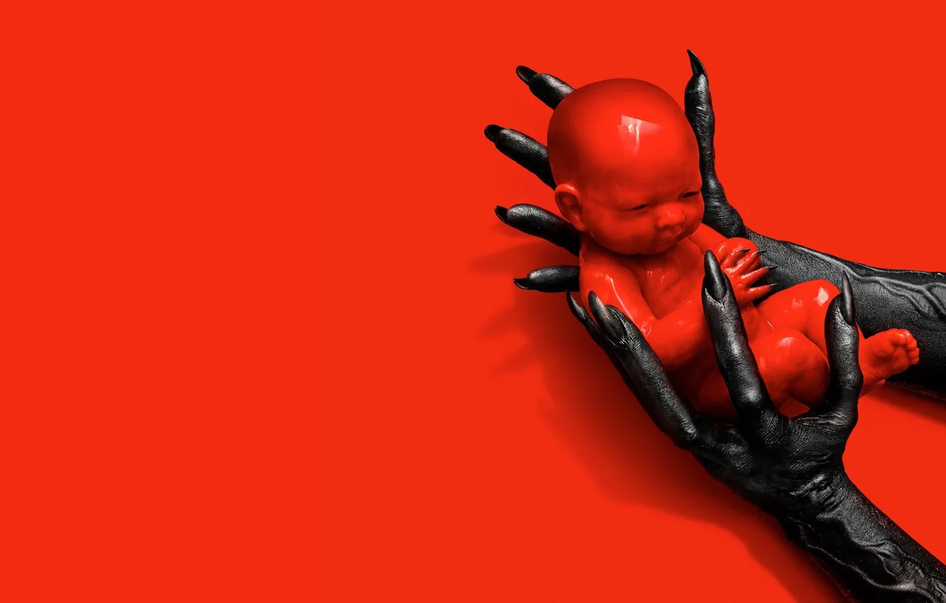 Photo wallpaper demon, red, blood, devil, baby, evil, hand, fingers