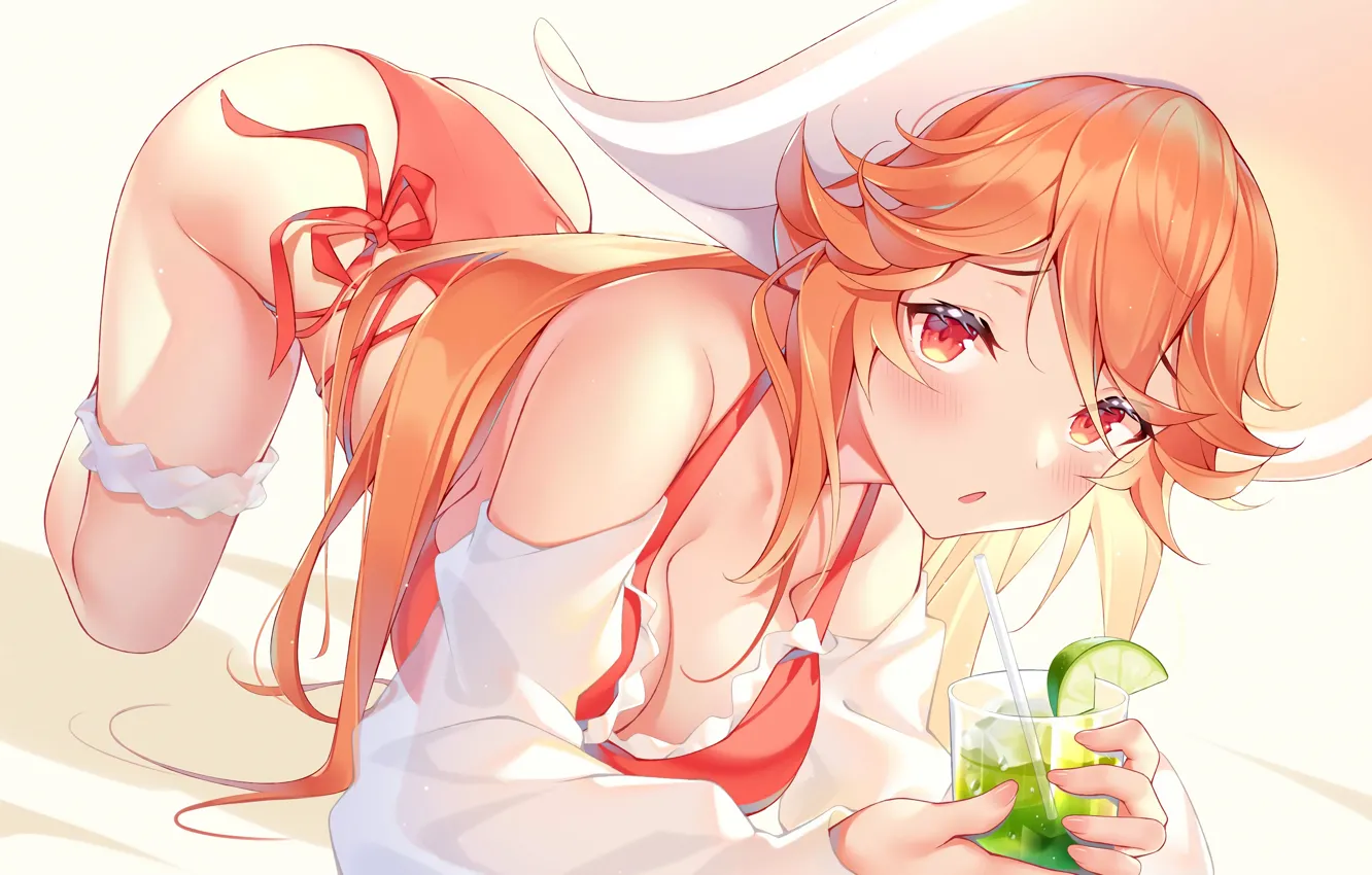 Photo wallpaper girl, sexy, ass, cleavage, long hair, hat, boobs, anime