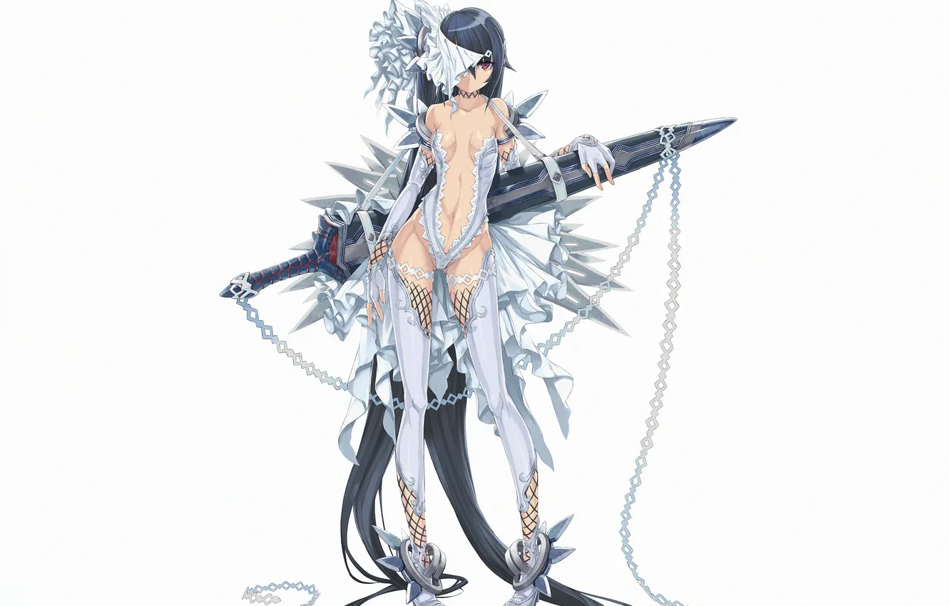 Photo wallpaper look, girl, weapons, white background, art, foot