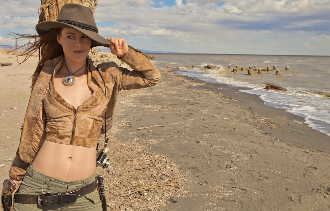 Photo wallpaper sea, girl, hat, actress, Johanna Watts