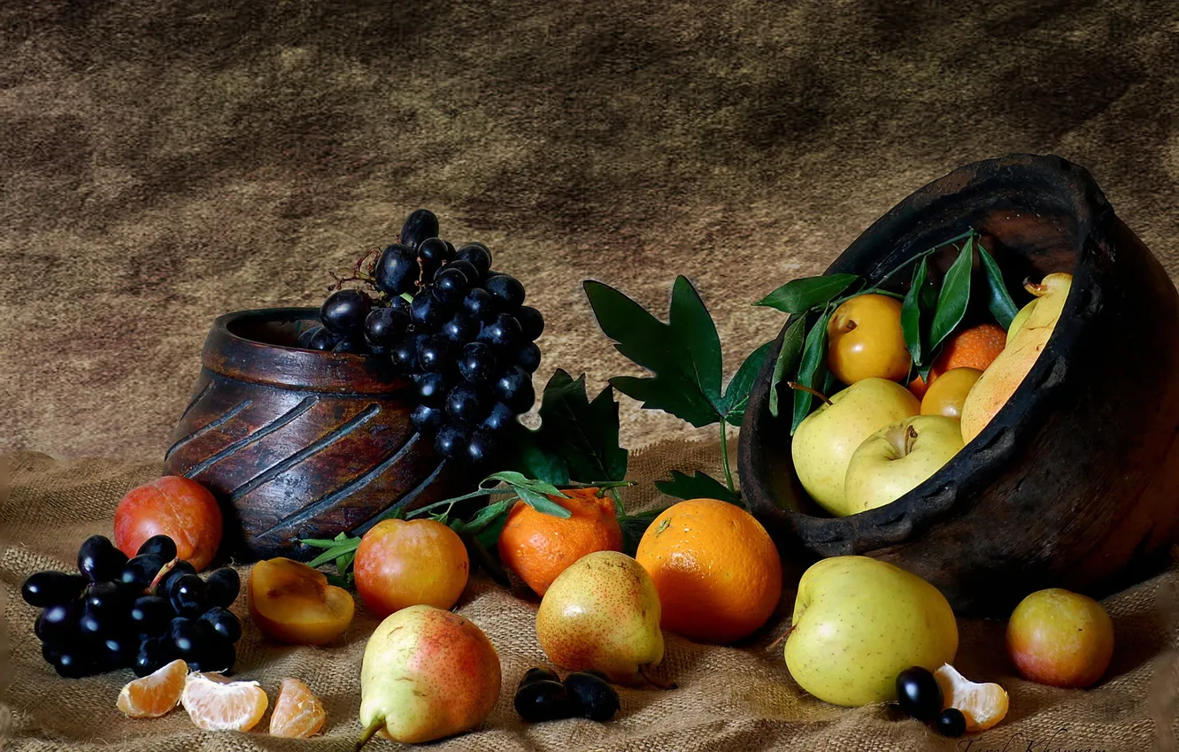 Photo wallpaper apples, food, grapes, fruit, still life, pear