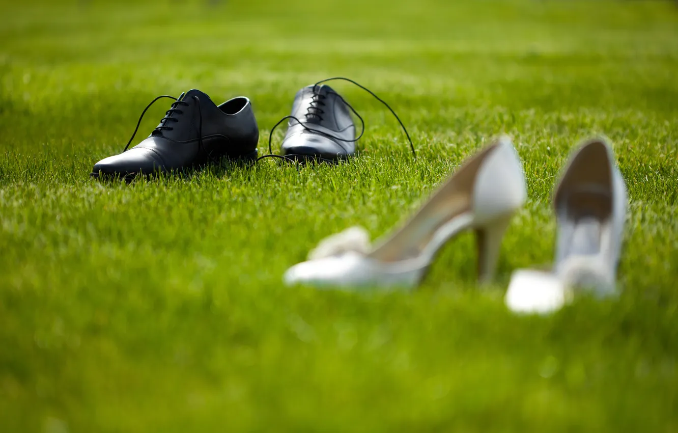 Photo wallpaper grass, shoes, shoes