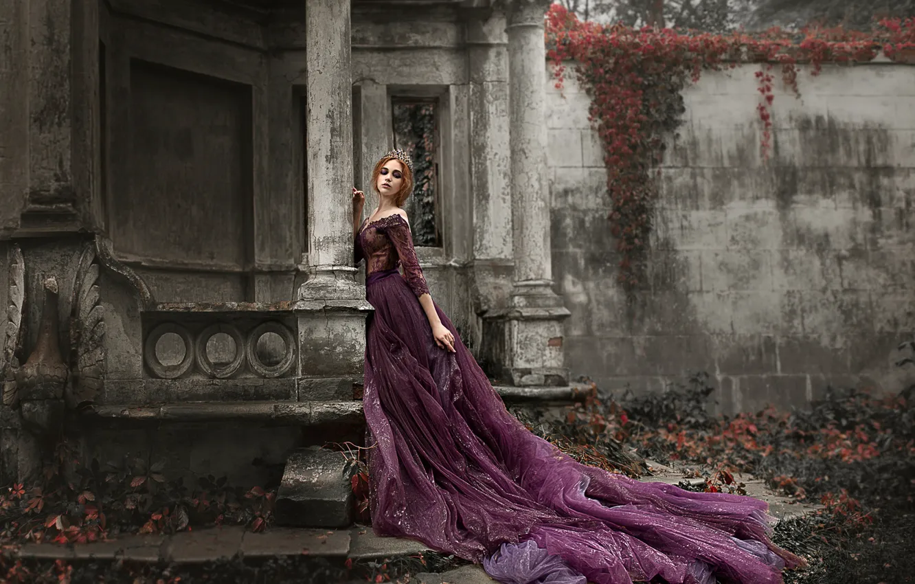Photo wallpaper girl, pose, style, dress, columns, Damien Prokhorov