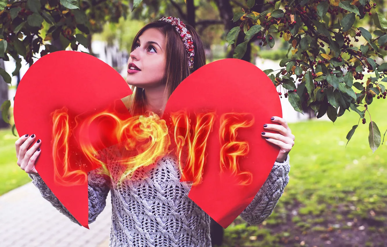 Photo wallpaper look, girl, love, Park, heart