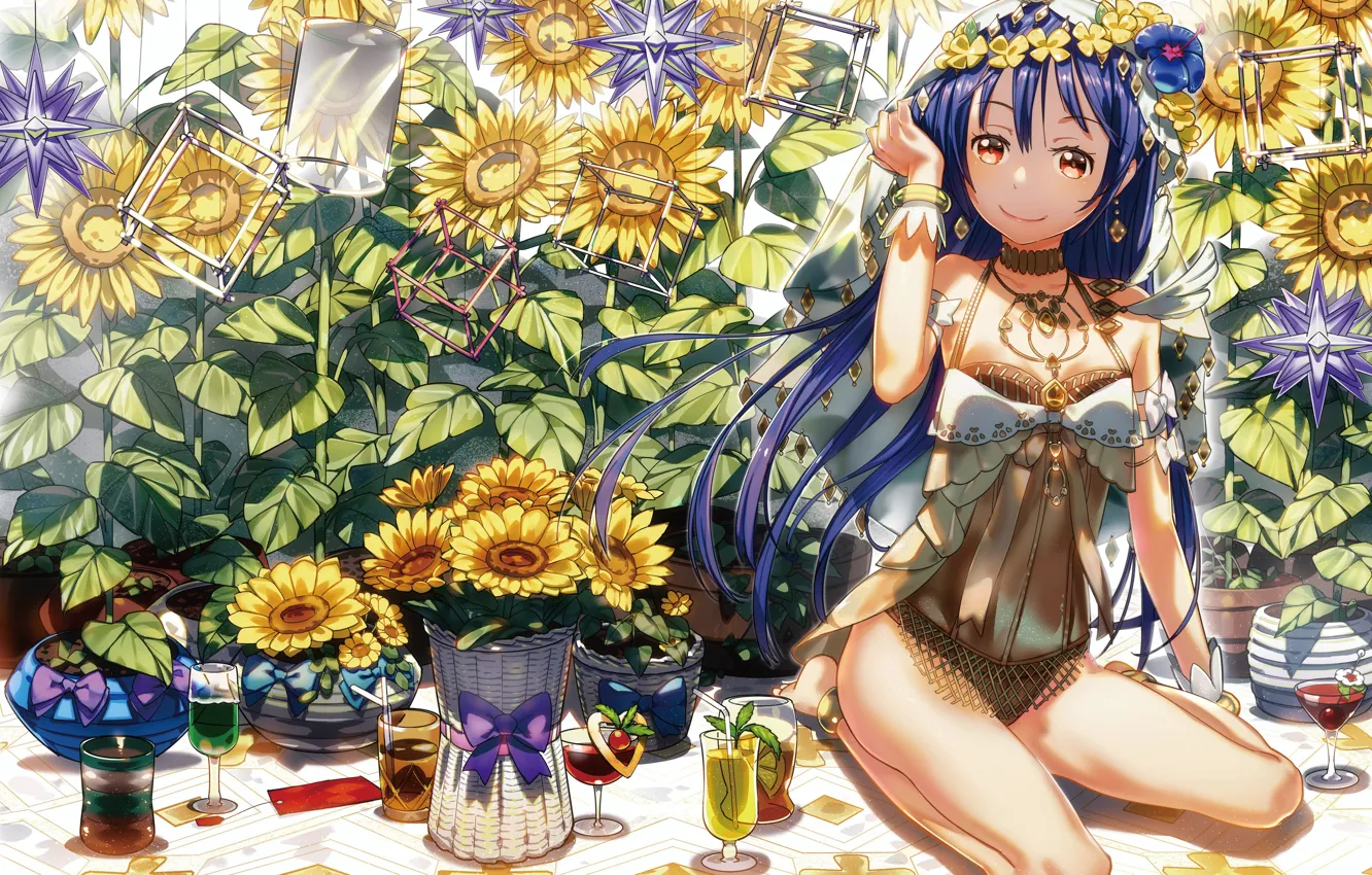 Photo wallpaper summer, girl, flowers, anime, love live! school idol project