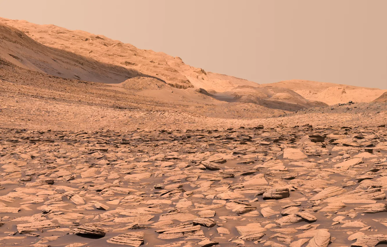 Photo wallpaper the sky, surface, mountains, nature, desert, planet, Mars, Mars