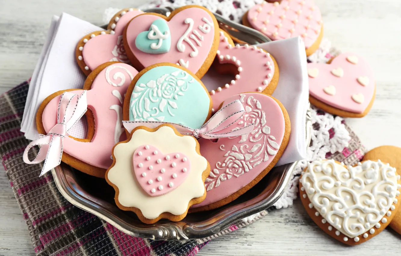 Photo wallpaper cookies, tape, hearts, glaze, cookies, Valentine's day, Valentines's Day