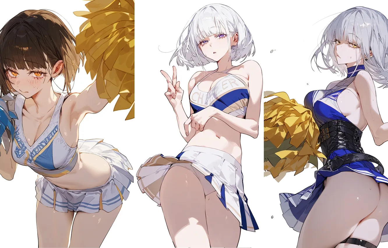 Photo wallpaper anime, cheerleader, white background, schoolgirls, anime art, wide format