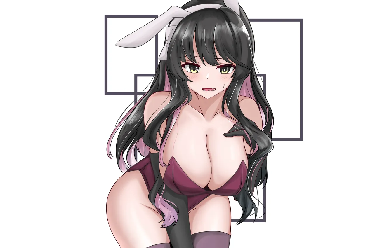 Photo wallpaper girl, sexy, cleavage, thighhighs, long hair, boobs, anime, beautiful