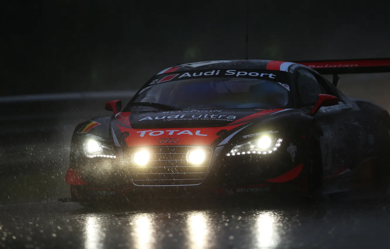 Photo wallpaper rain, Audi, race, the evening, Audi R8, race