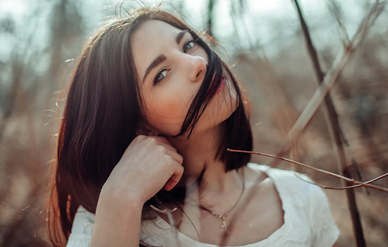 Photo wallpaper girl, arrows, haircut, makeup, brunette