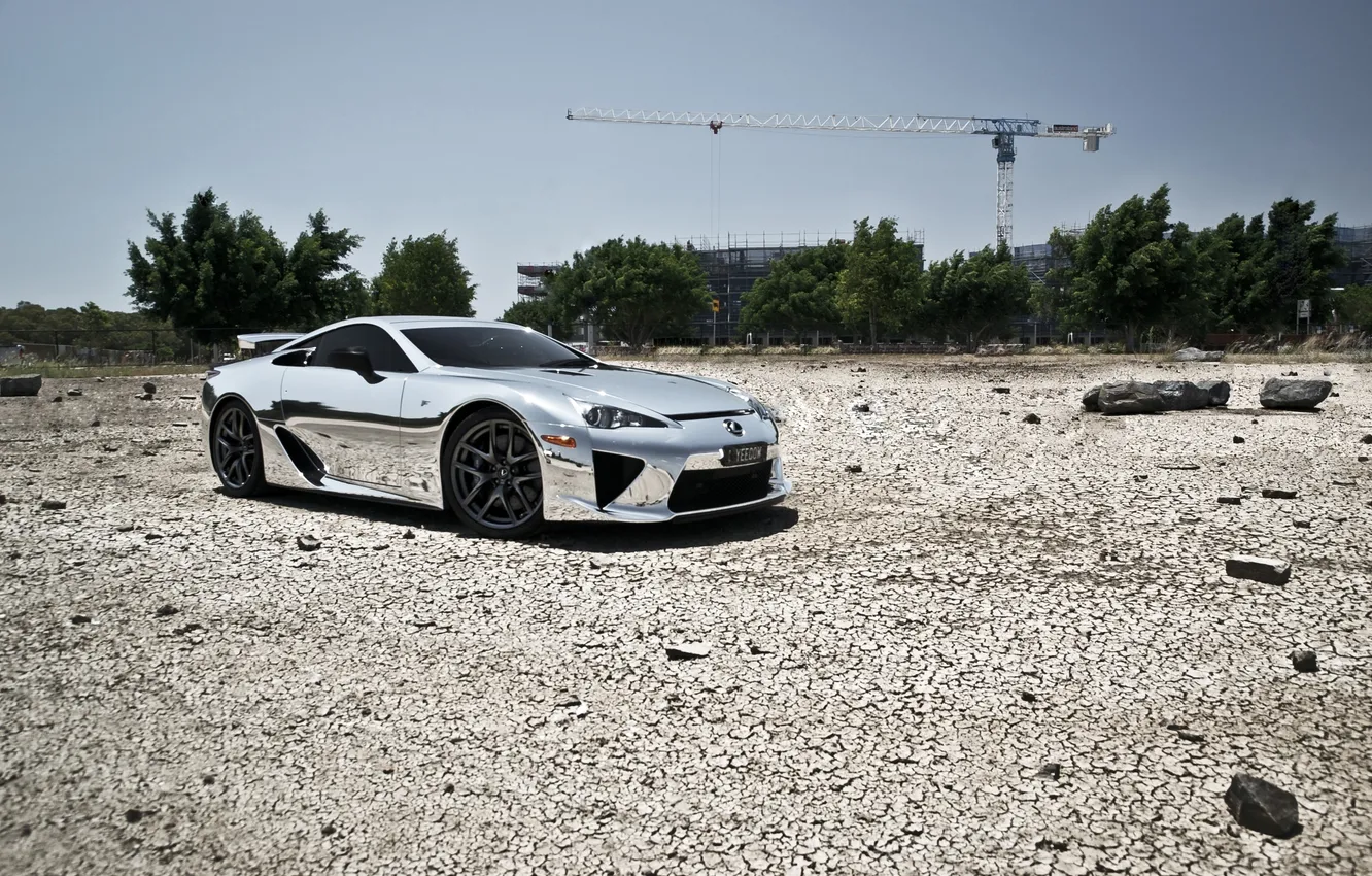 Photo wallpaper the sky, trees, reflection, Lexus, silver, side view, Lexus, silvery