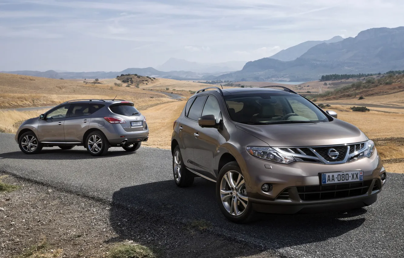 Photo wallpaper road, field, the sky, mountains, Nissan, Nissan, crossover, SUV