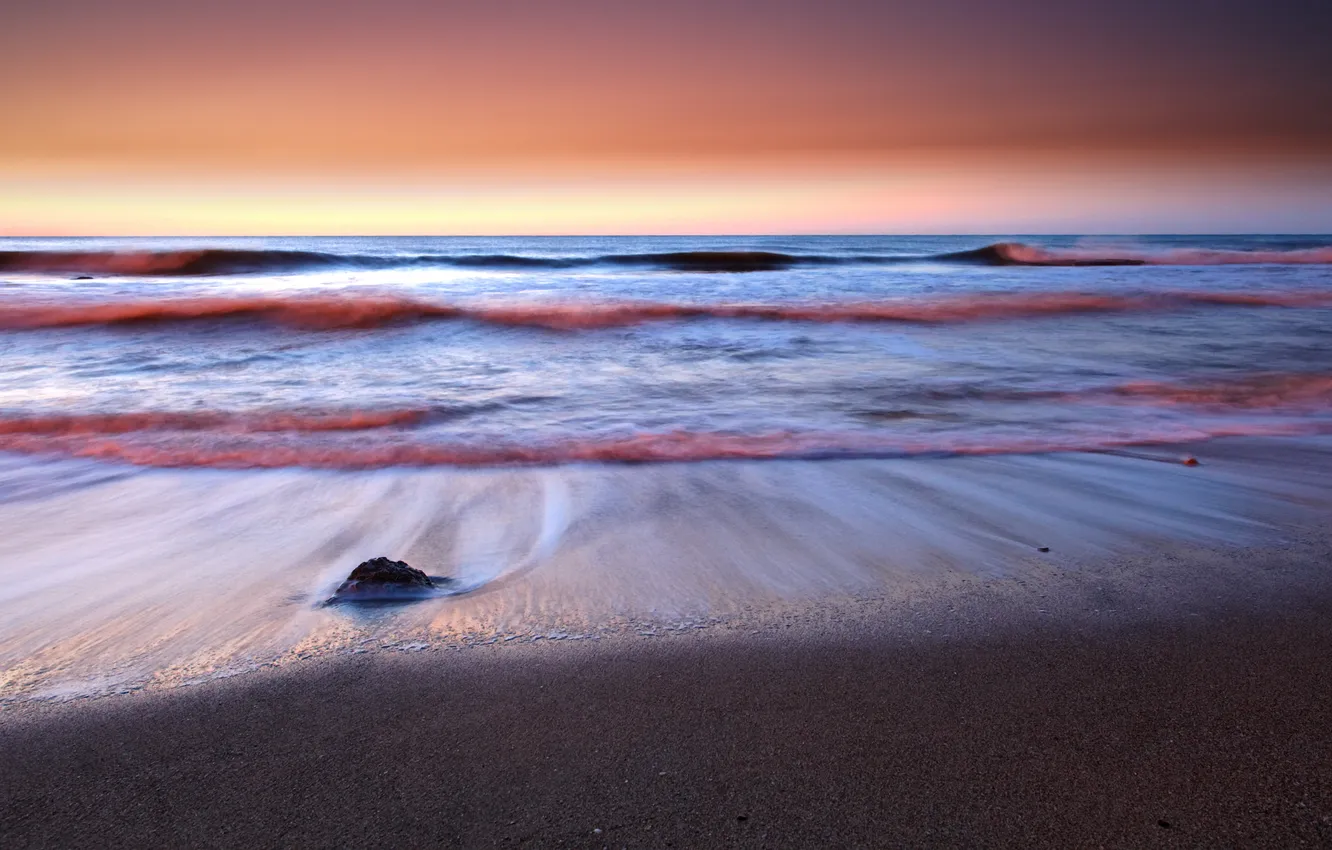 Photo wallpaper sea, wave, dawn, shore, stone, Argentina