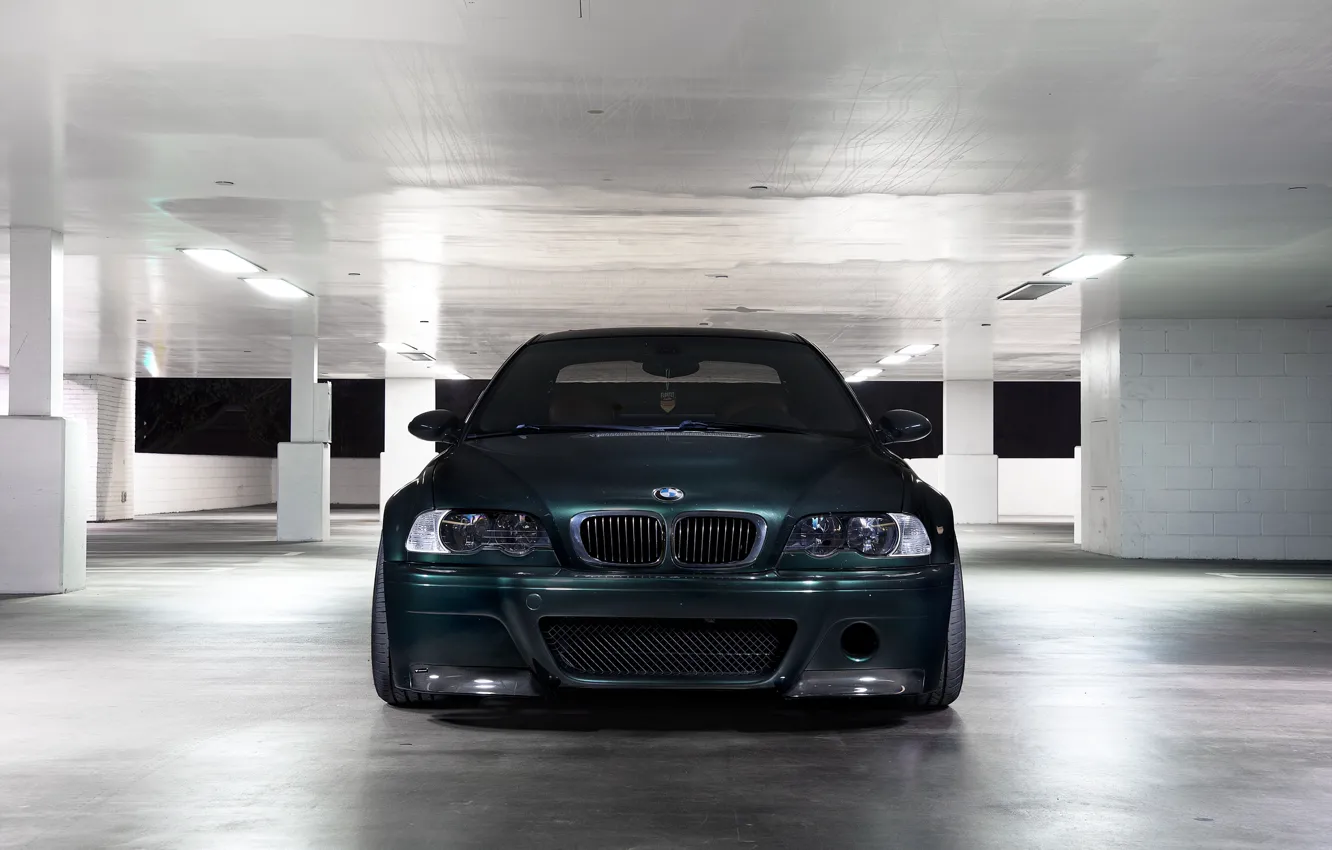Photo wallpaper BMW, E46, Parking, M3, Front view, Dark green