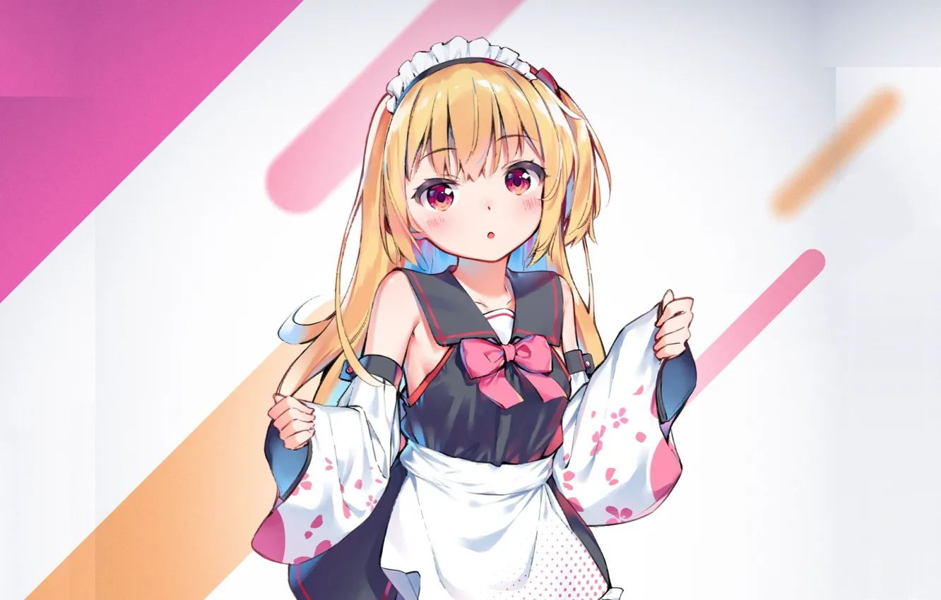 Photo wallpaper girl, bow, red eyes, the maid, apron, bangs, bezel, sailor
