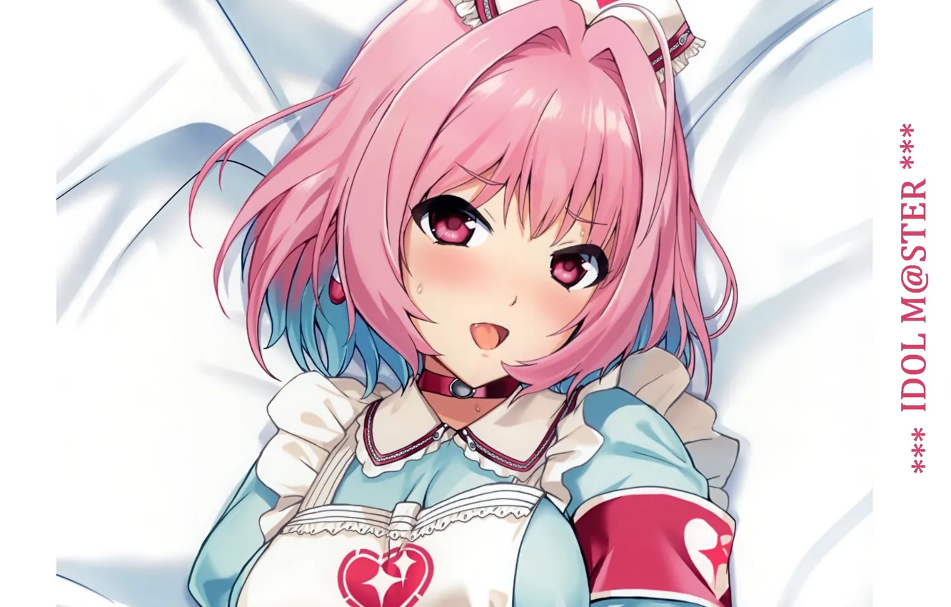 Photo wallpaper hearts, nurse, ruffles, pink hair, Idol Master, chalker, IdolM@ster, The idolm @ ster