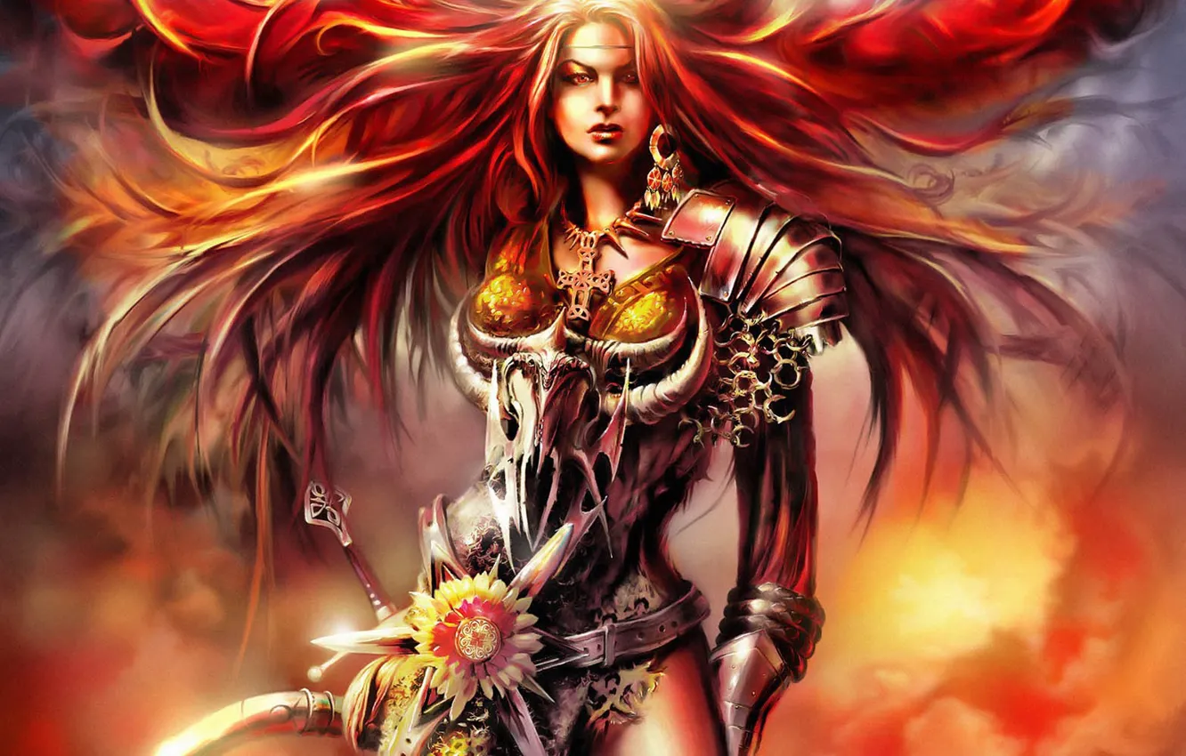 Photo wallpaper girl, the wind, warrior
