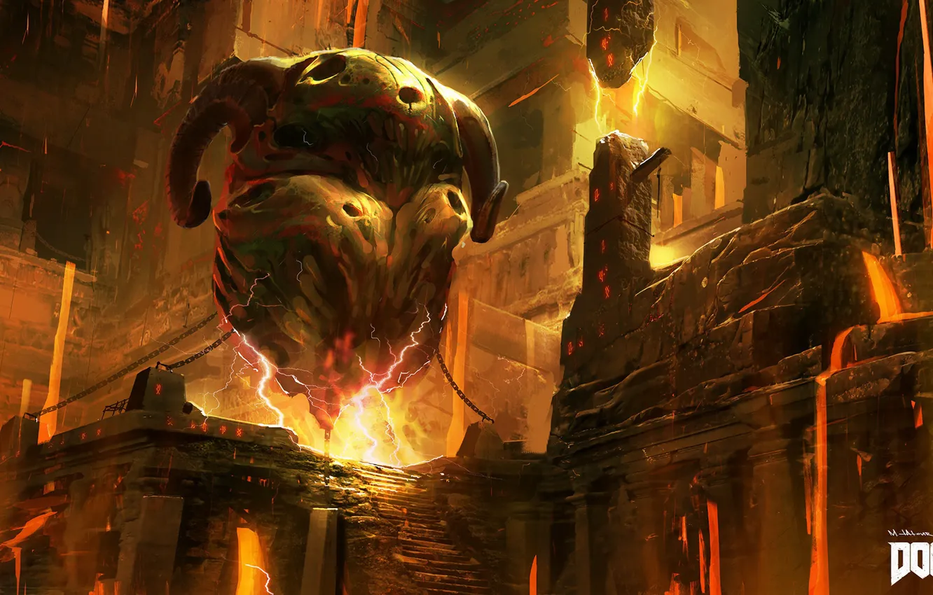 Photo wallpaper construction, chain, stage, Hell, Doom