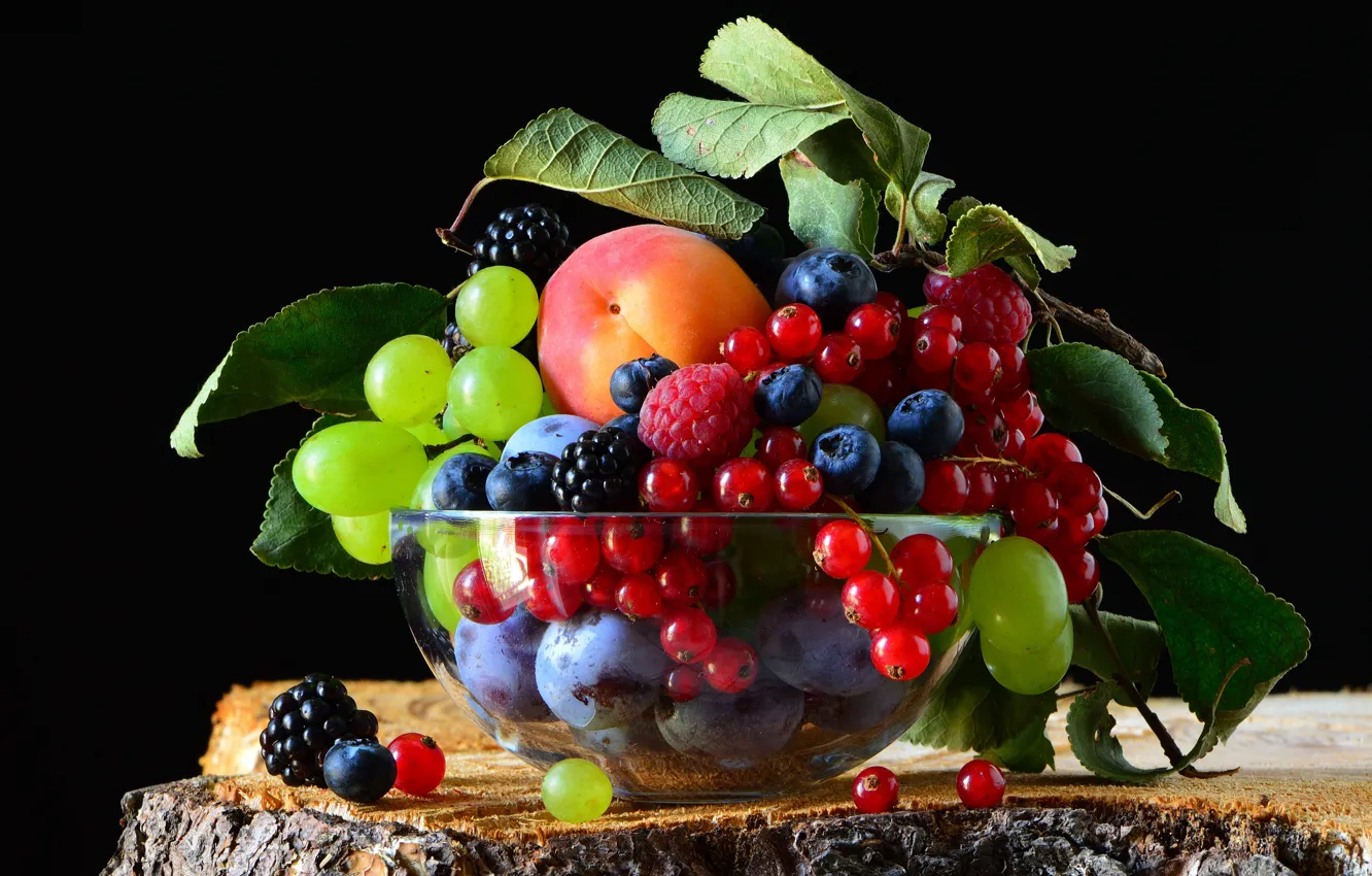 Photo wallpaper food, bowl, fruit, black background, still life, a lot, different, composition