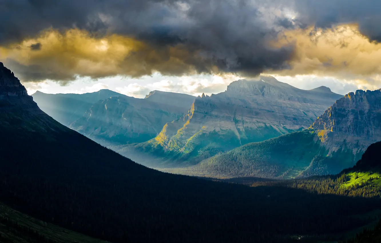 Photo wallpaper the sky, clouds, mountains, USA, USA, Glacier National Park, Glacier national Park, state Montana