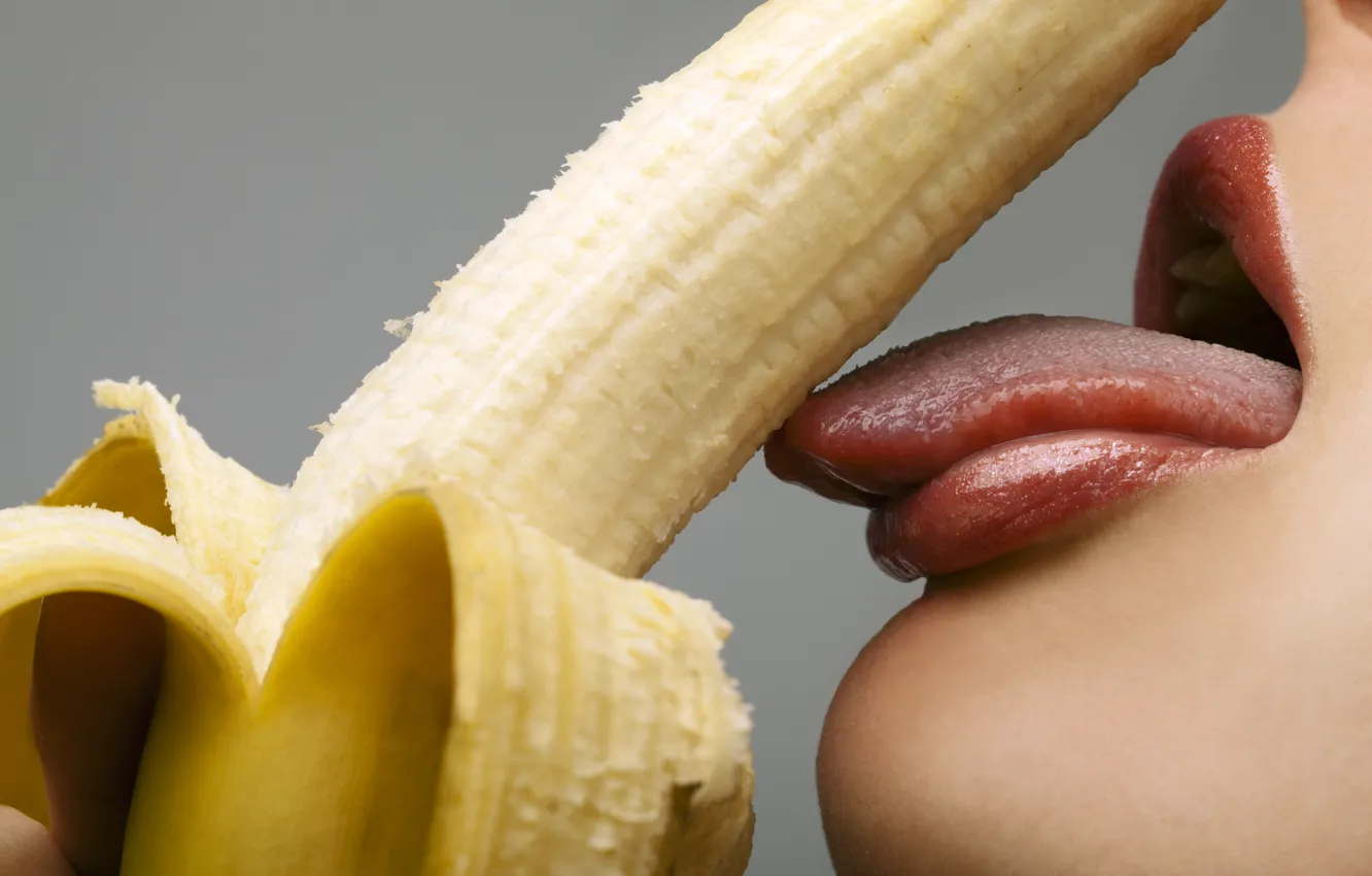 Photo wallpaper lips, banana, tongue, teeth