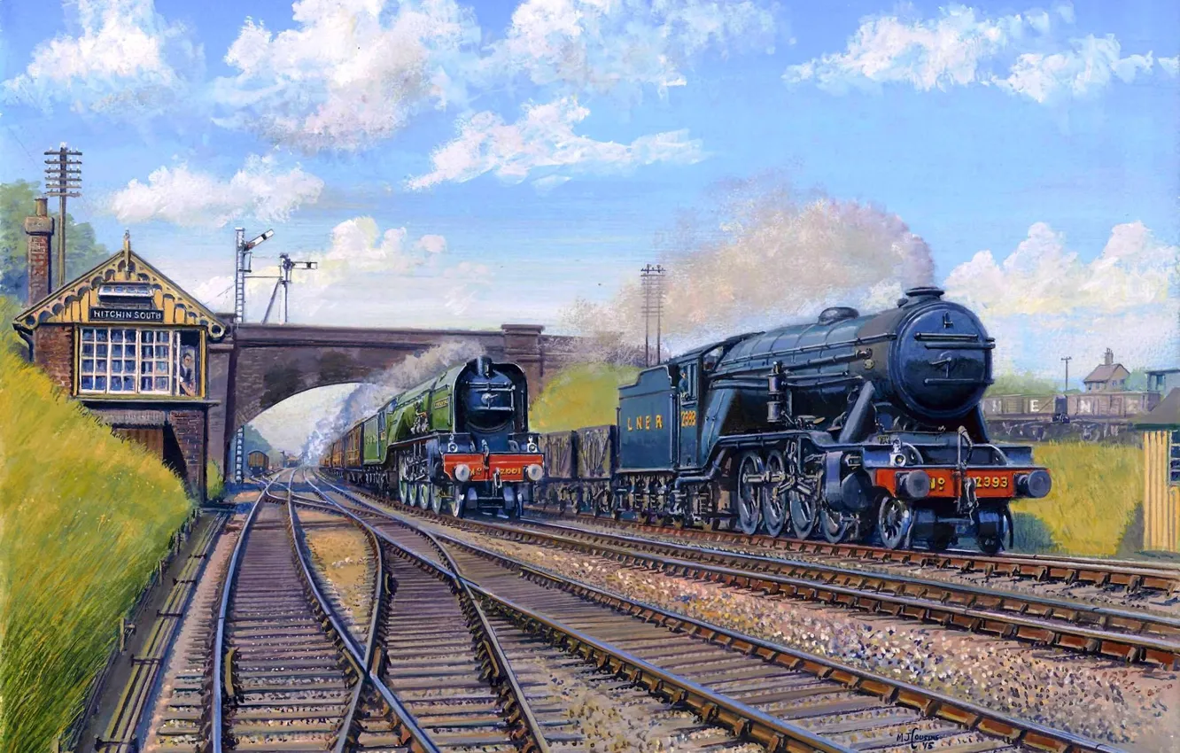 Photo wallpaper train, rail, oil painting, steam train