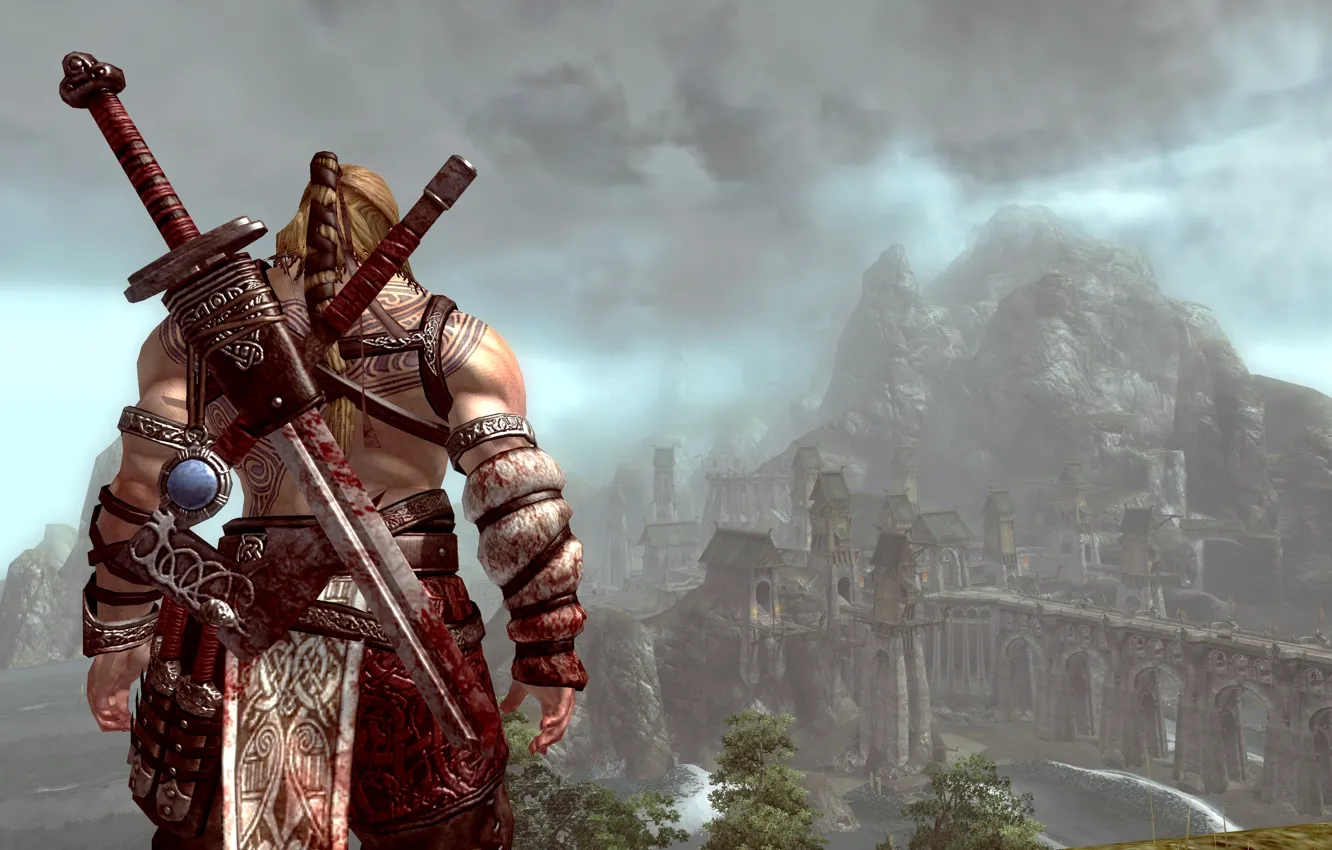 Photo wallpaper weapons, back, sword, warrior