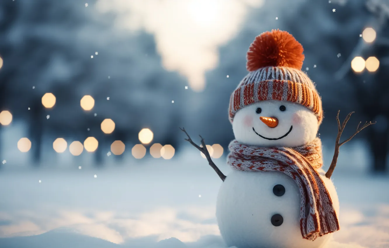 Photo wallpaper winter, snow, new year, Christmas, snowman, Christmas, winter, snow