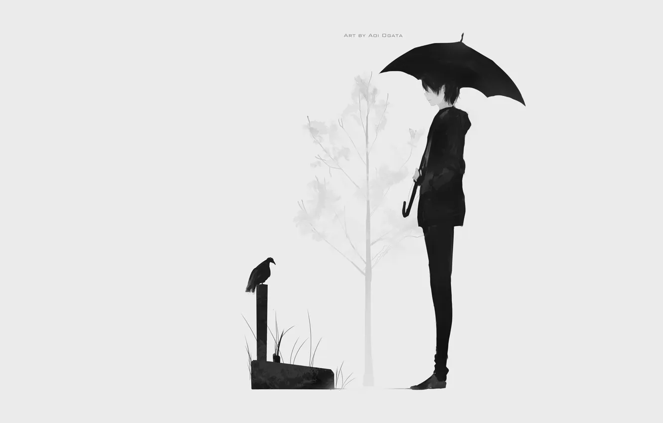 Photo wallpaper umbrella, anime, art, guy, Raven, Aoi Ogata