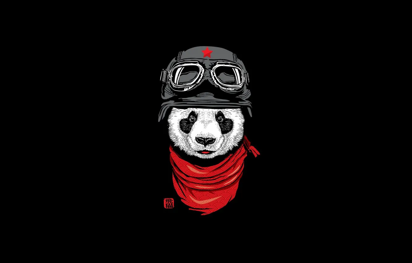 Photo wallpaper Minimalism, Glasses, Panda, Style, Helmet, Bear, Background, Art