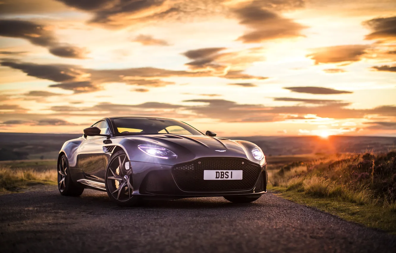 Photo wallpaper Aston Martin, Sunset, The sky, DBS, Superleggera