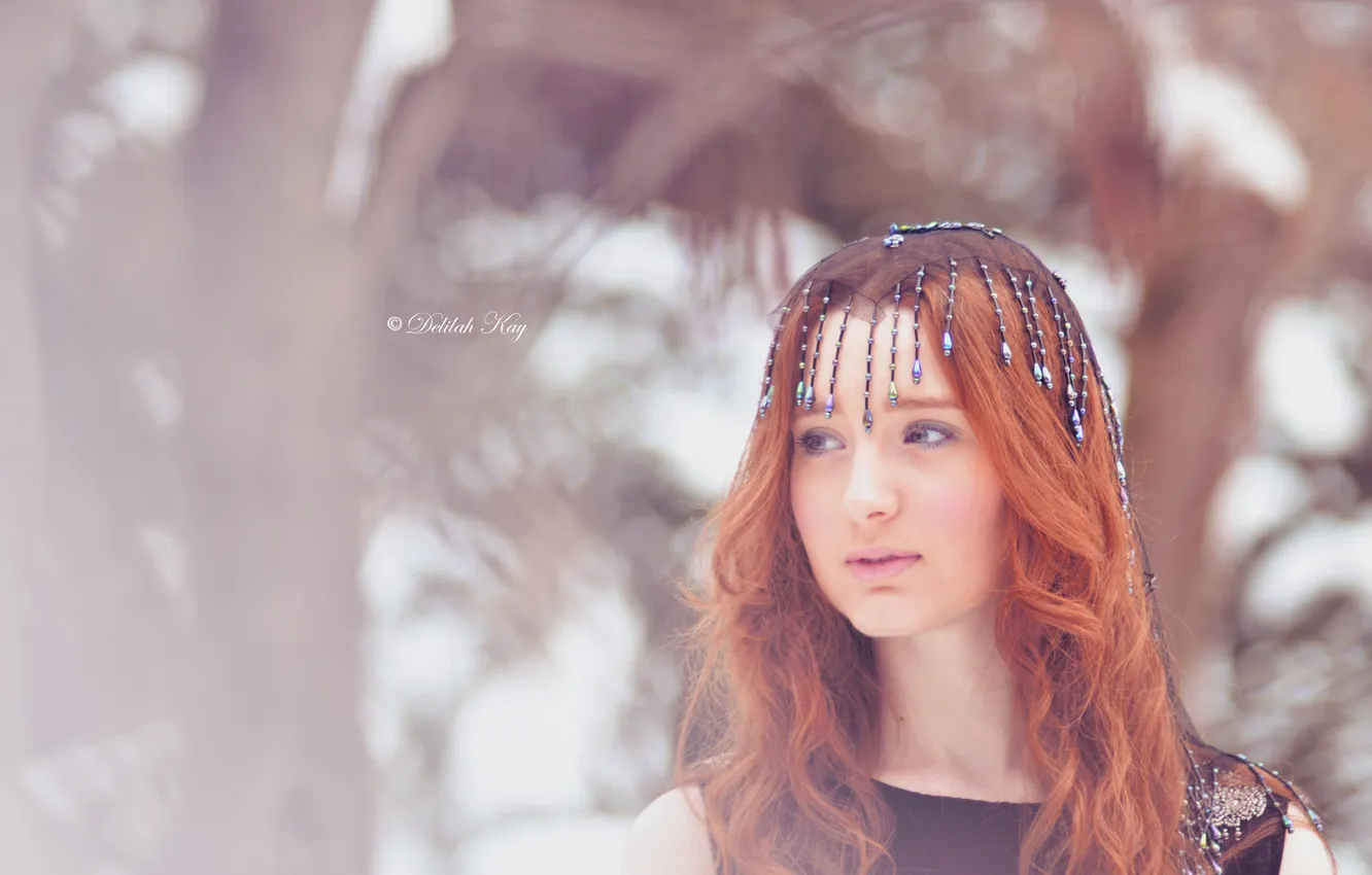 Photo wallpaper look, girl, redhead, bokeh