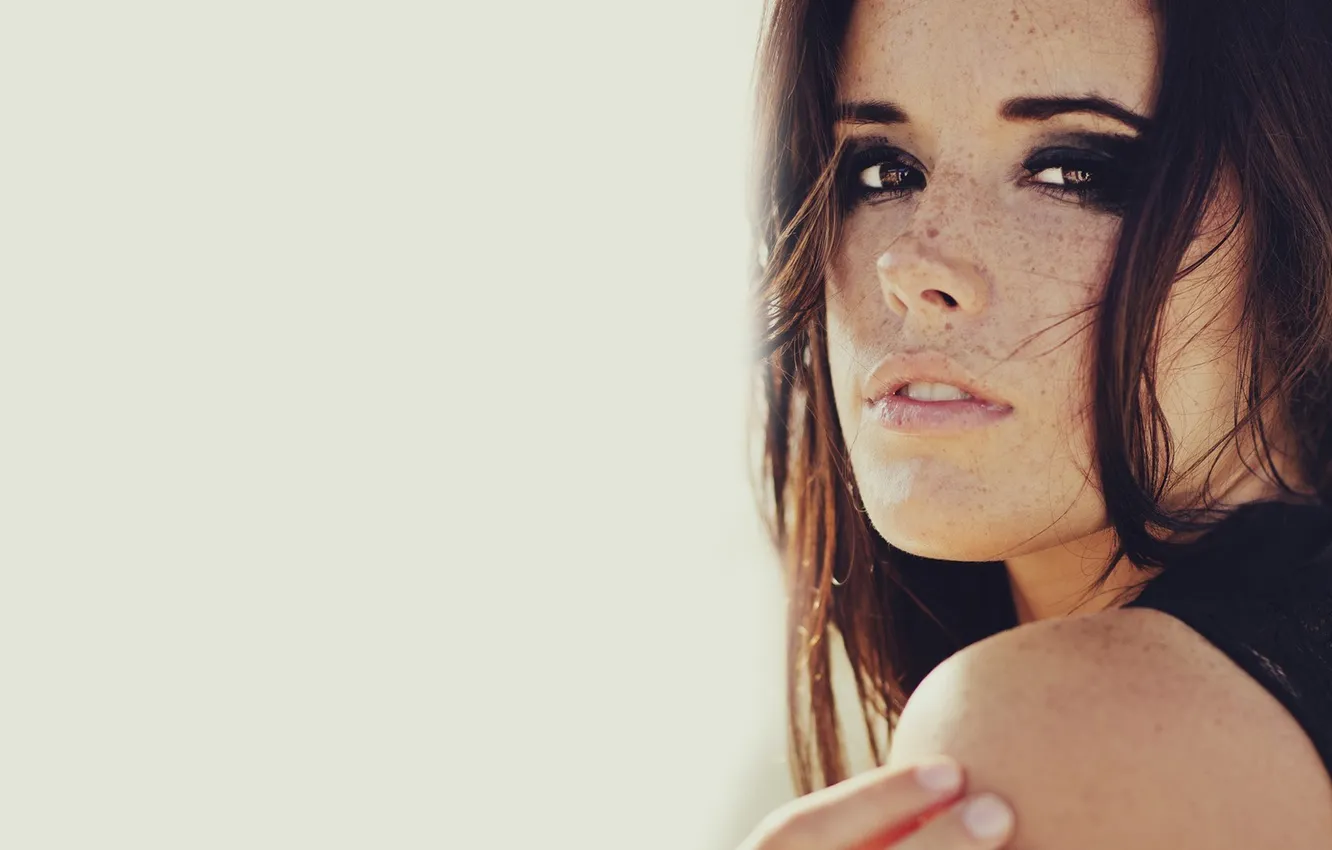 Photo wallpaper girl, macro, freckles, beautiful